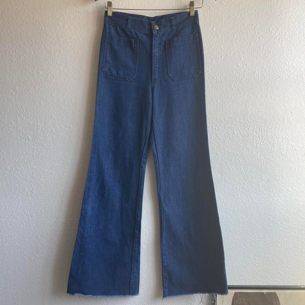 Vintage 1970s Denim Cotton Bell Bottom Seafares - Picture 2 of 9